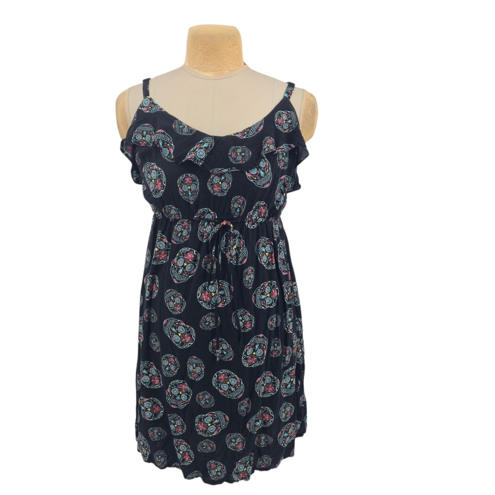 Torrid Sugar Skull Ruffle Cami Dress Women Size 0 Black Gothic Rockabilly